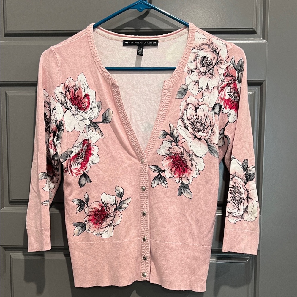 WHBM Pink Floral Cardigan